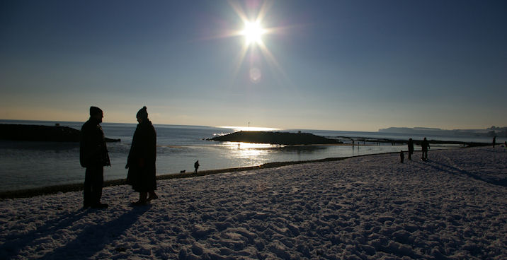 Snow on the beach on Xmas Day 2010, a rare sight here on the south coast of Devon.