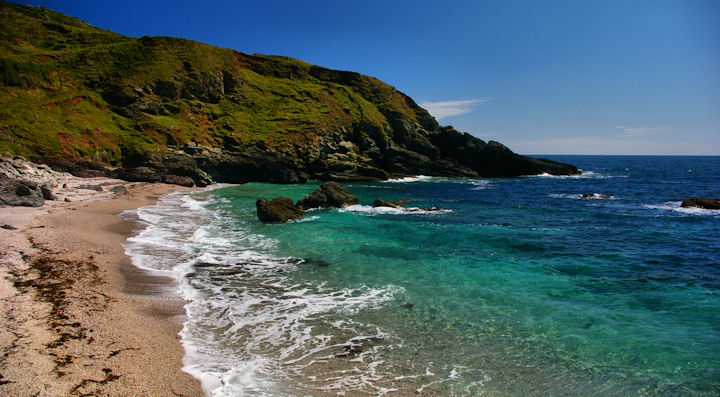 Crystal clear water at one of the many little beaches found along the south Devon coastline. Perfect for a cooling swim on a hot July day.