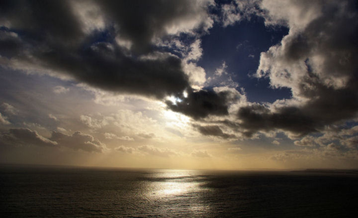 Winter brightness out over the sea near Salcombe Regis on a January afternoon.